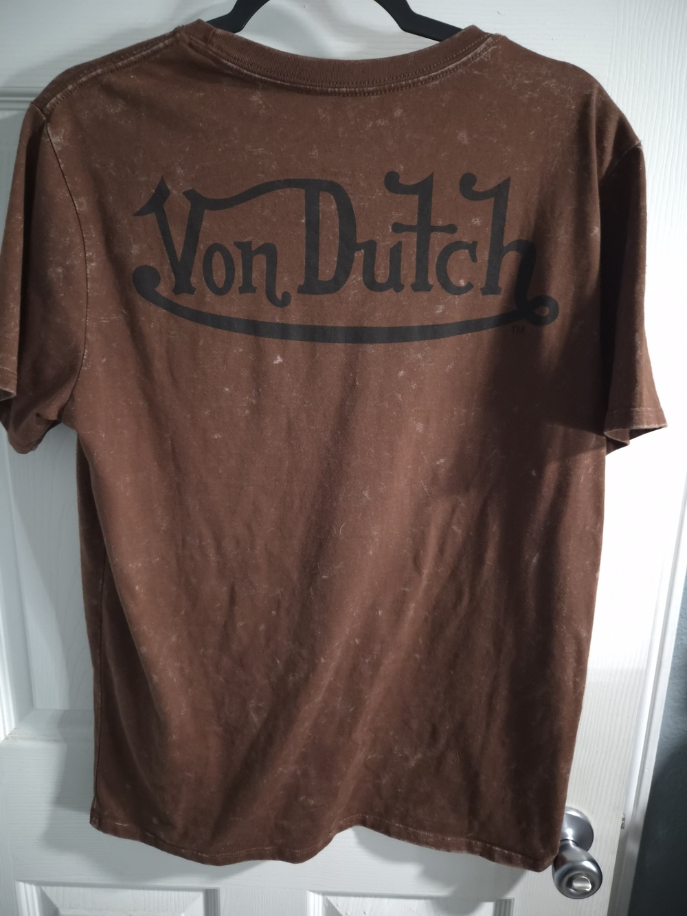 Von Dutch Brown Short-Sleeve Logo Tee with Black Print